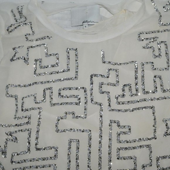 3.1 PHILLIP LIM SZ 6 S SMALL WHITE SILVER MAZE EMBROIDERED SEQUINS BLOUSE TOP - Picture 9 of 11